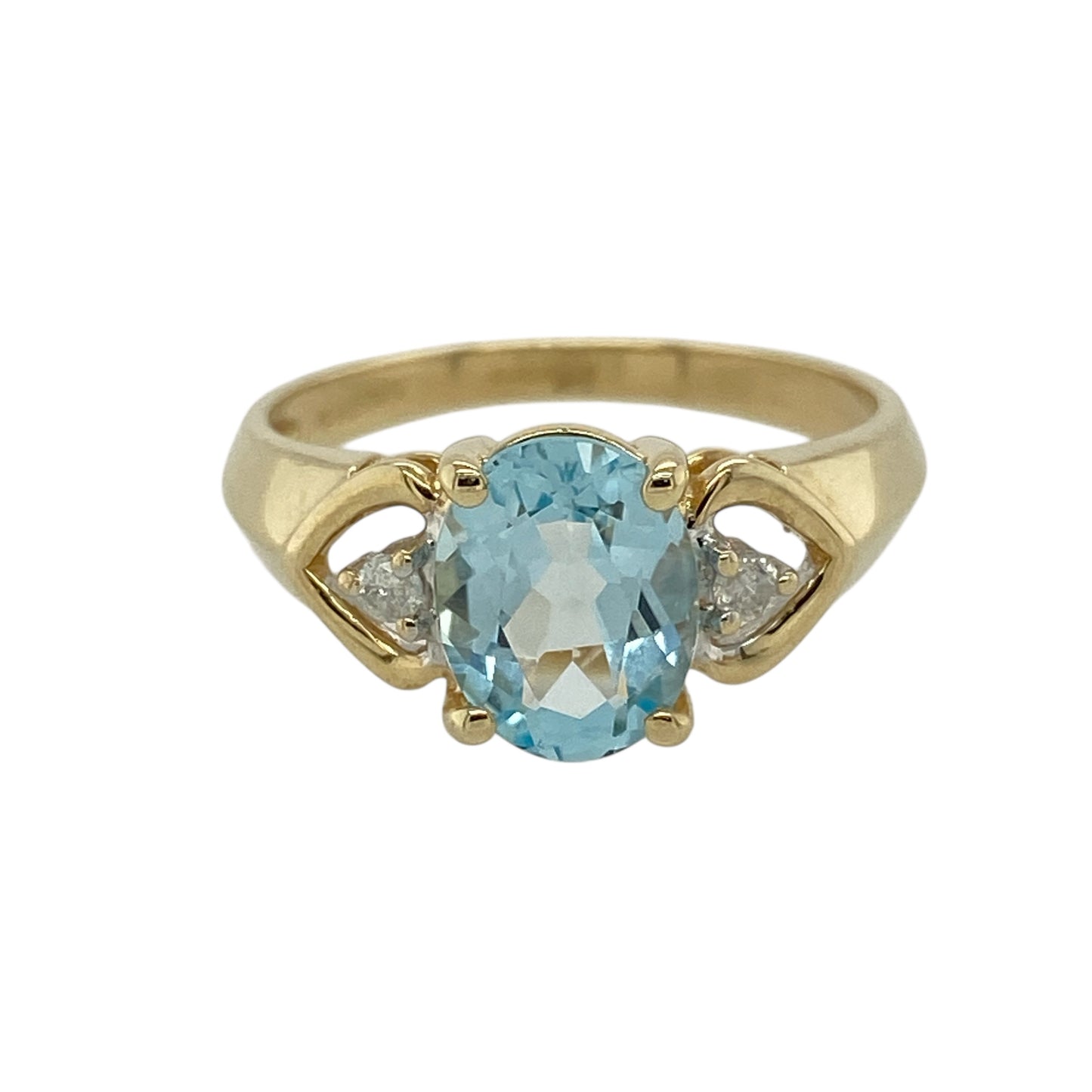 9ct Gold Diamond & Aqua Coloured Stone Set Ring