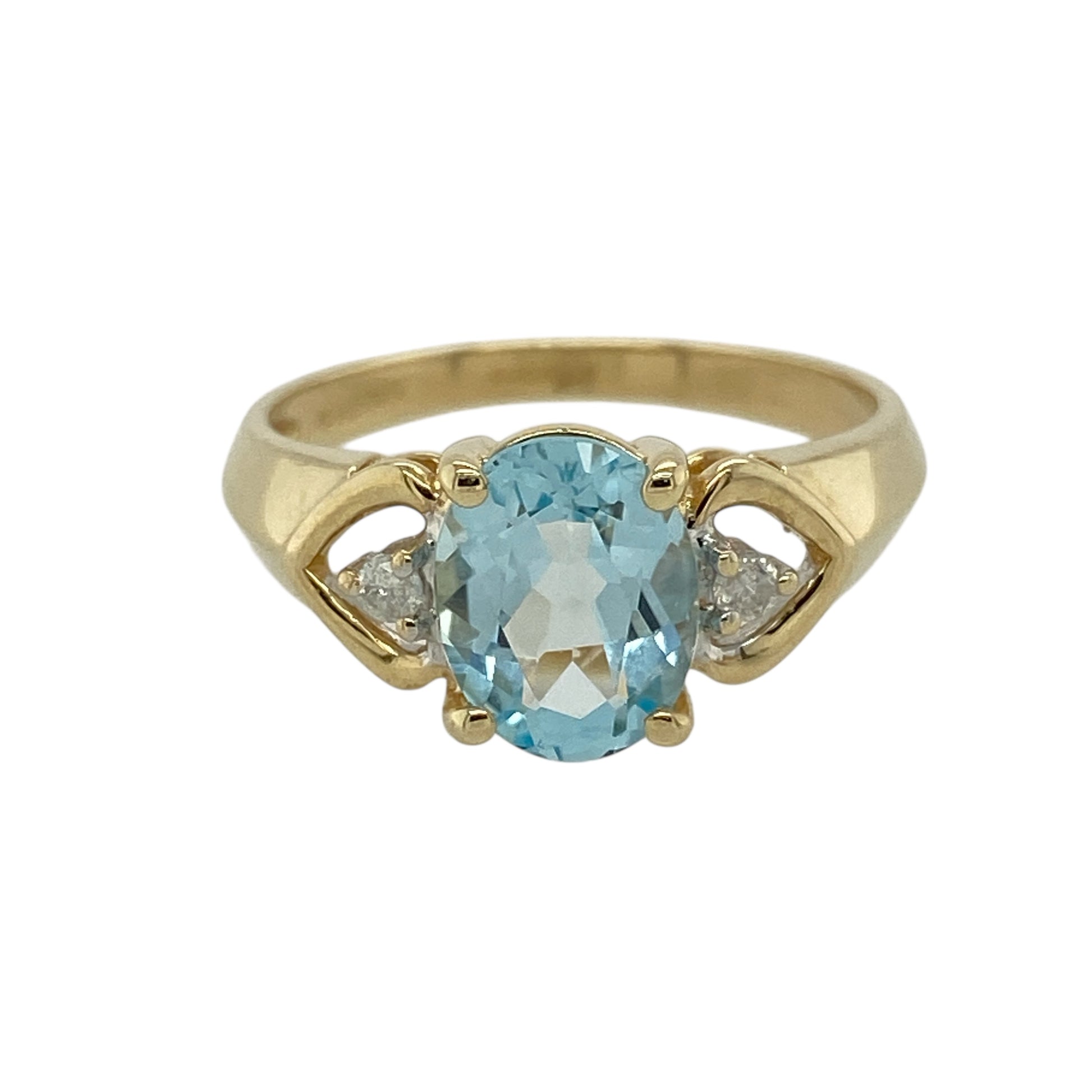 9ct Gold Diamond & Aqua Coloured Stone Set Ring