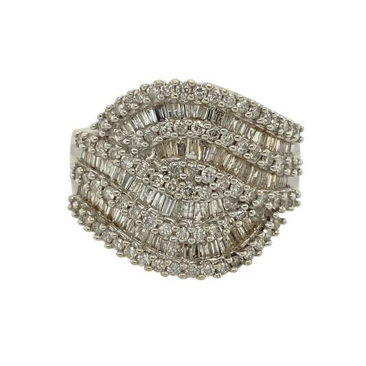 9ct Gold & Diamond Set Wavey Multi Row Wide Band Ring