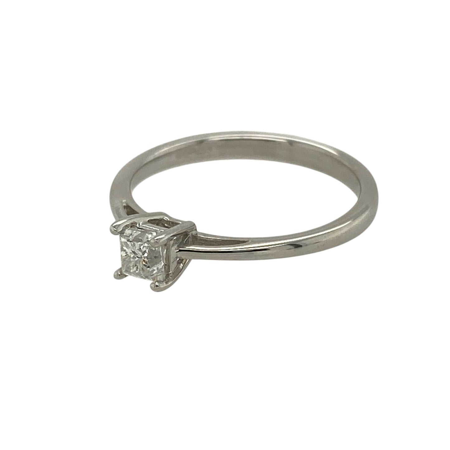 Bring modern elegance and refined sparkle to your jewellery collection with this pre-owned 9ct white gold and diamond set princess cut solitaire ring, offering a clean, timeless design—perfect for engagements, special occasions, or everyday sophistication.

Design: The ring features a single princess-cut diamond with an approximate weight of 0.25ct, presented in a classic solitaire style that highlights the diamond’s sharp lines and contemporary appeal.