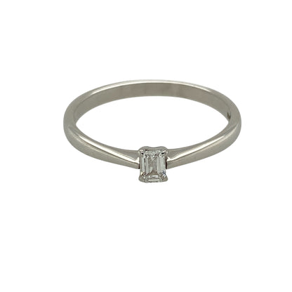 9ct White Gold & Diamond Set Emerald Cut Solitaire Ring