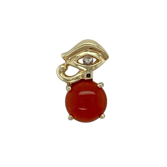 14ct Gold Diamond & Carnelian Set Eye of Horus Style Pendant