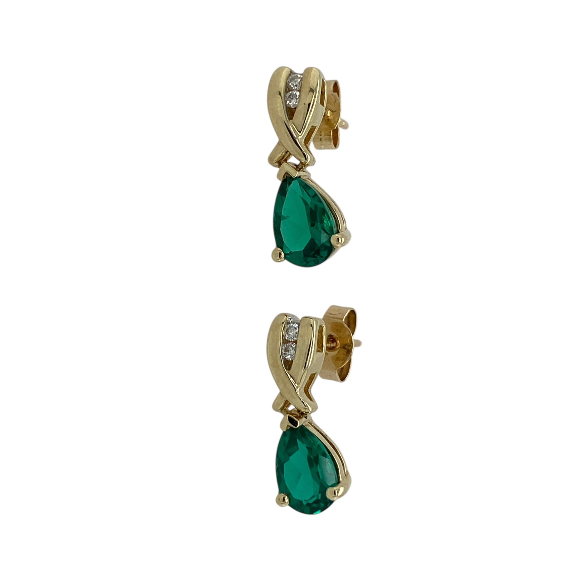 9ct Gold Diamond & Emerald Coloured Stone Set Drop Stud Earrings