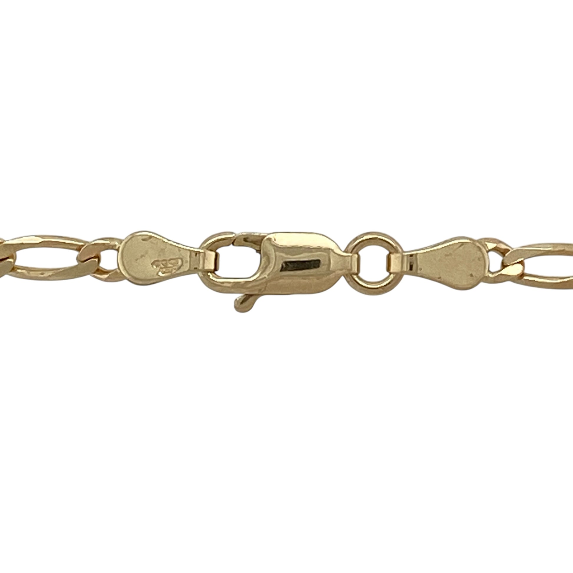 Add a classic and versatile staple to your jewellery collection with this pre-owned 9ct yellow gold Figaro chain, offering timeless styling and everyday durability—perfect worn alone or layered with pendants.

Design: The chain features the traditional Figaro link pattern, combining shorter and longer links for a distinctive and elegant look, with a slim link width of approximately 2mm.