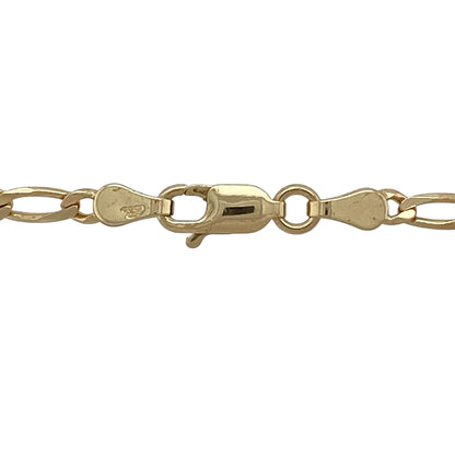 Add a classic and versatile staple to your jewellery collection with this pre-owned 9ct yellow gold Figaro chain, offering timeless styling and everyday durability—perfect worn alone or layered with pendants.

Design: The chain features the traditional Figaro link pattern, combining shorter and longer links for a distinctive and elegant look, with a slim link width of approximately 2mm.