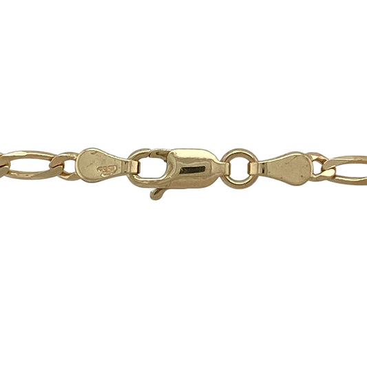 Add a classic and versatile staple to your jewellery collection with this pre-owned 9ct yellow gold Figaro chain, offering timeless styling and everyday durability—perfect worn alone or layered with pendants.

Design: The chain features the traditional Figaro link pattern, combining shorter and longer links for a distinctive and elegant look, with a slim link width of approximately 2mm.