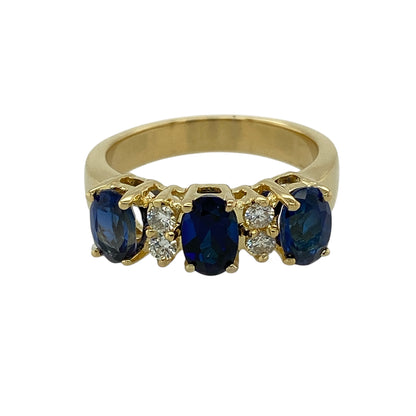 18ct Gold Diamond & Sapphire Set Trilogy Ring