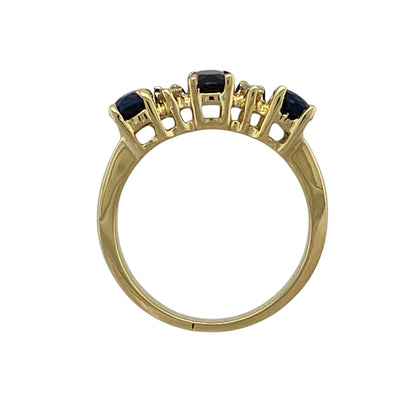 18ct Gold Diamond & Sapphire Set Trilogy Ring