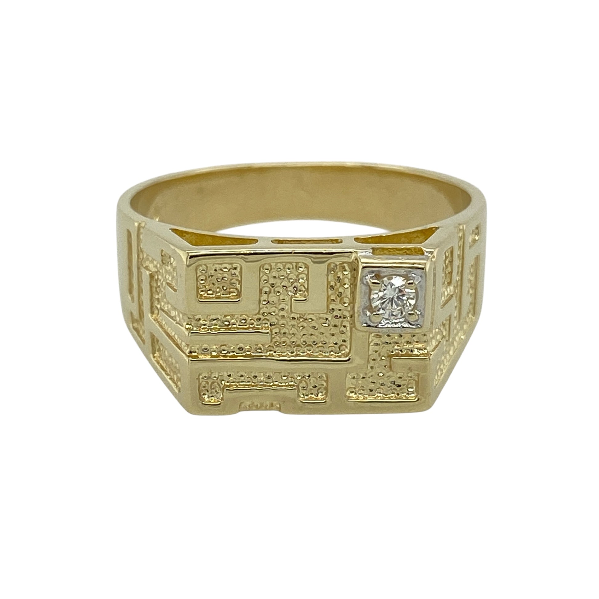 9ct Gold & Diamond Set Patterned Signet Ring