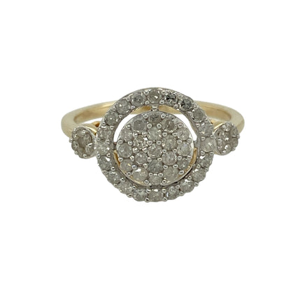 9ct Gold & Diamond Set Round Halo Cluster Ring