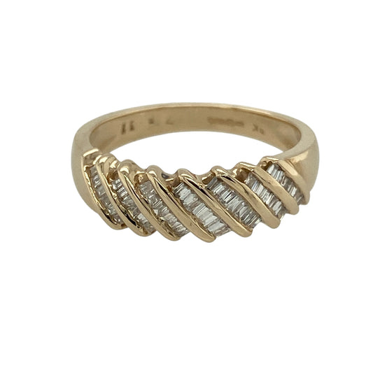 9ct Gold & Diamond Set Striped Band Ring