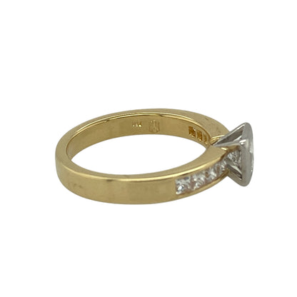 18ct Gold & Diamond Set Princess Cut Solitaire Ring