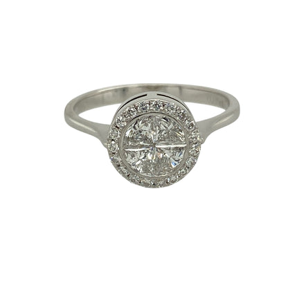 18ct White Gold & Diamond Set Halo Illusion Set Ring