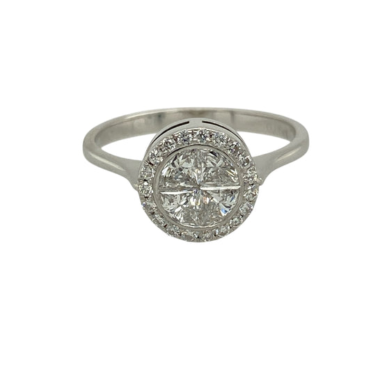 18ct White Gold & Diamond Set Halo Illusion Set Ring