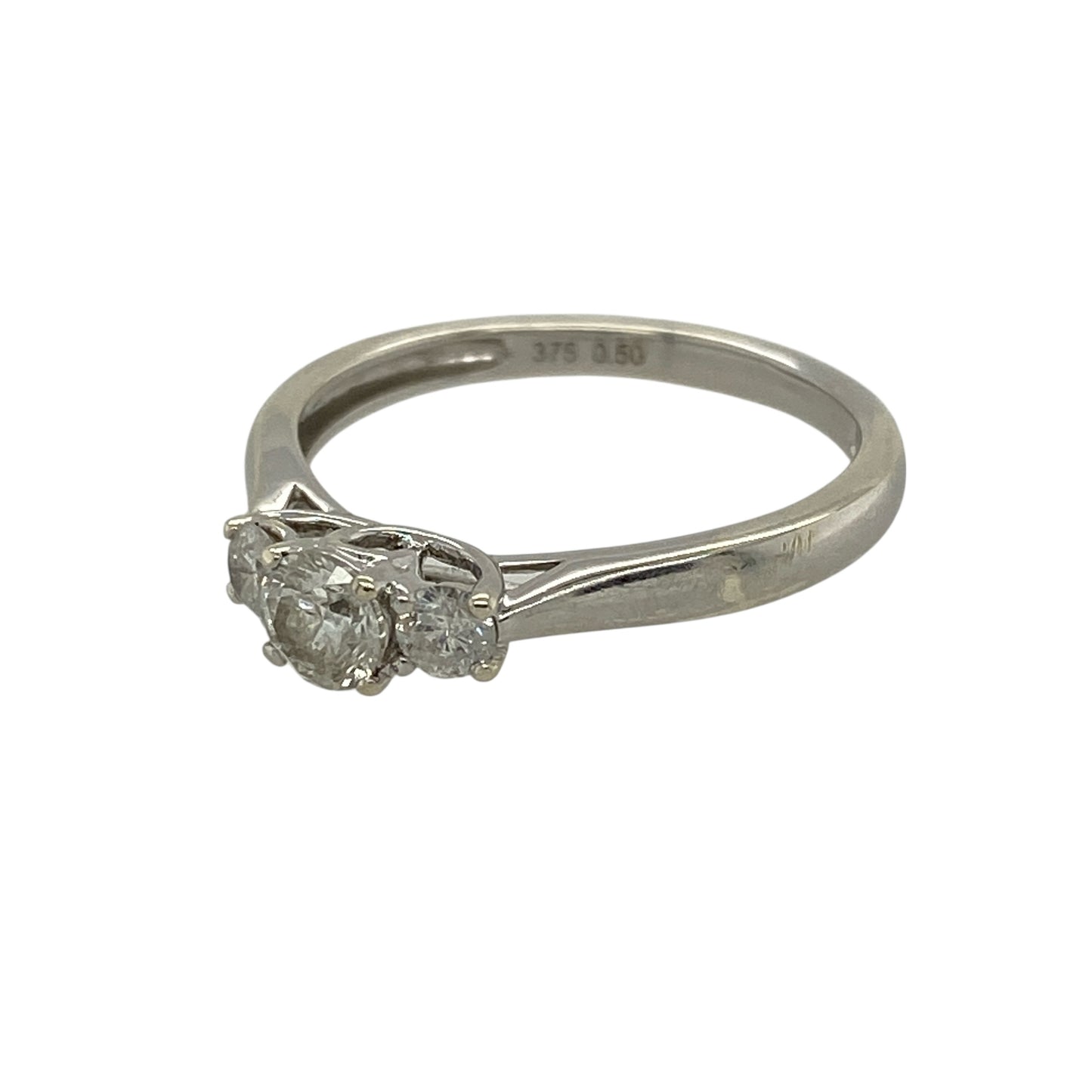 Add timeless sparkle and meaningful design to your jewellery collection with this pre-owned 9ct white gold and diamond set trilogy ring, offering classic elegance with beautiful brilliance—perfect for special occasions or everyday wear.

Design: The ring features three brilliant-cut diamonds arranged in a traditional trilogy style, creating a balanced and elegant look with lasting appeal.