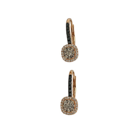 14ct Gold & Black and White Diamond Set Cluster Huggie Earrings