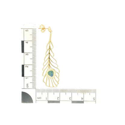 9ct Gold & Opalique Set Feather Drop Earrings