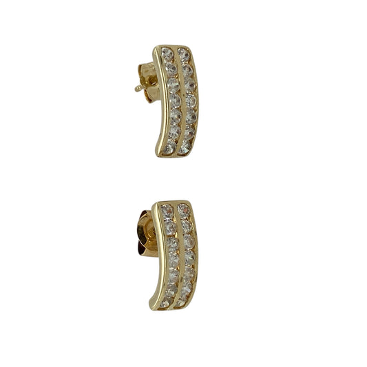 9ct Gold & Cubic Zirconia Set Curved Bar Stud Earrings