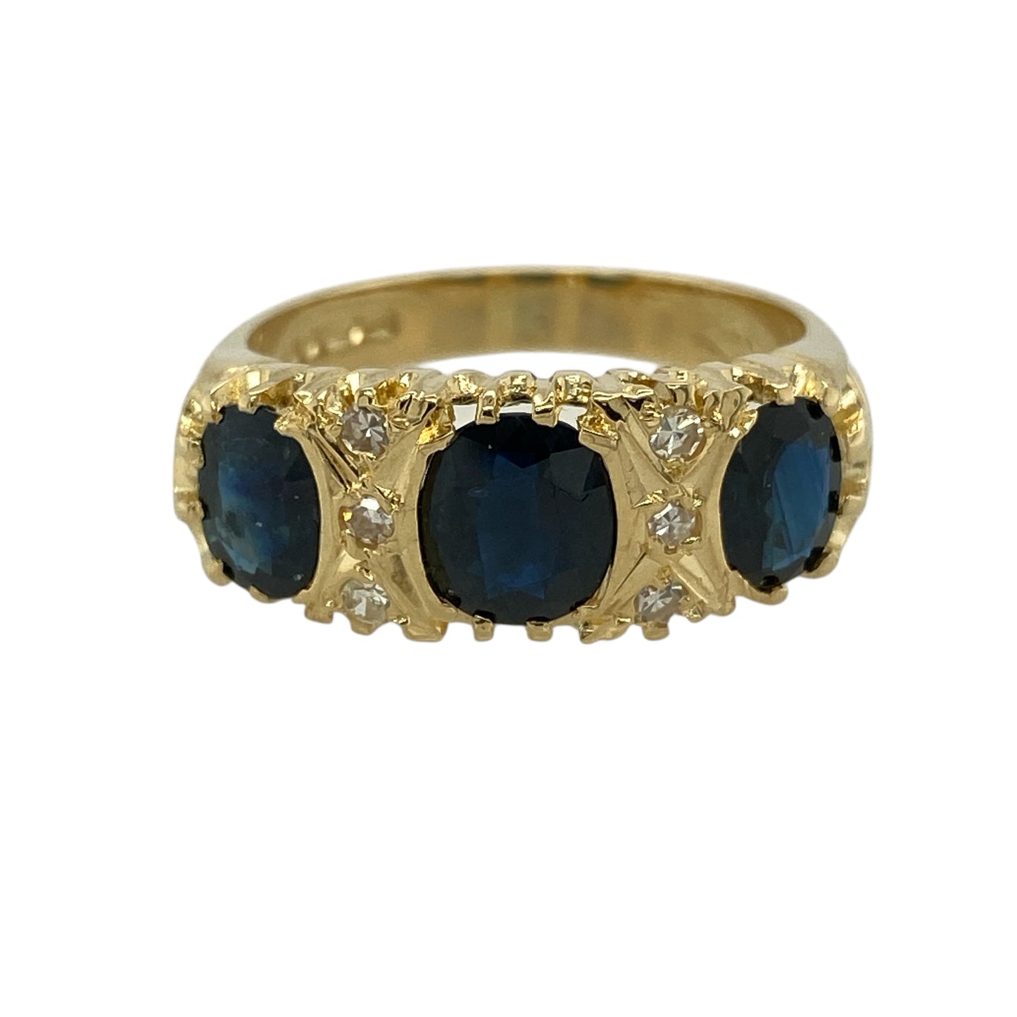 18ct Gold Diamond & Sapphire Set Vintage Style Ring