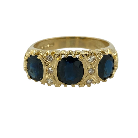 18ct Gold Diamond & Sapphire Set Vintage Style Ring