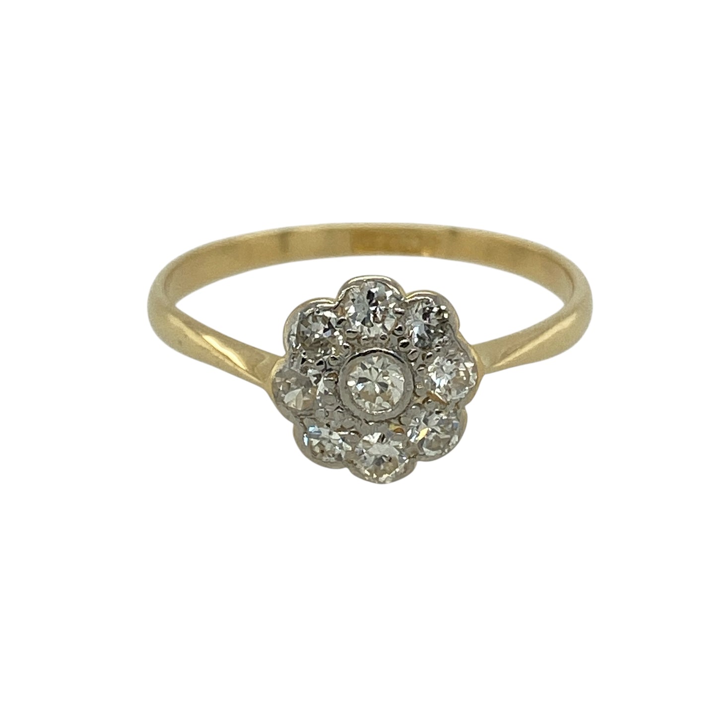 18ct Gold & Platinum Set Diamond Art Deco Style Vintage Flower Cluster Ring