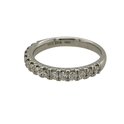 Add refined brilliance and timeless luxury to your jewellery collection with this pre-owned 18ct white gold and diamond set band ring, offering elegant sparkle with a classic profile—perfect for special occasions or everyday wear.

Design: The ring features a clean, band-style design set with diamonds across the front, creating a balanced and eye-catching look with lasting appeal.