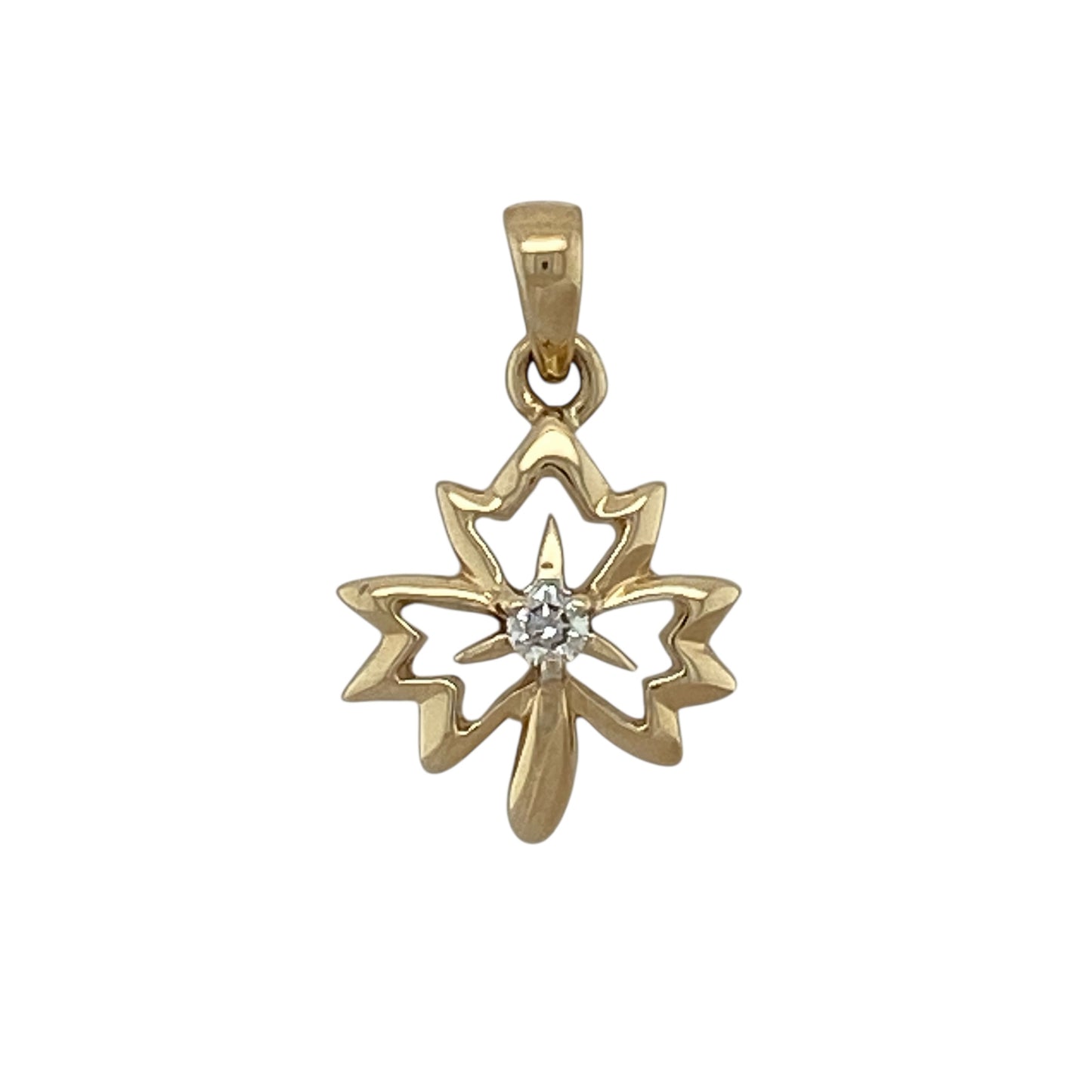 9ct Gold & Diamond Set Maple Leaf Pendant