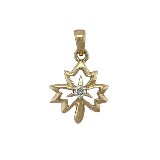 9ct Gold & Diamond Set Maple Leaf Pendant