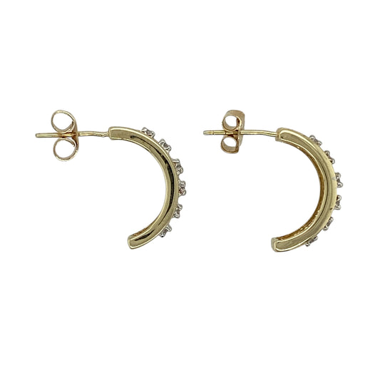 9ct Gold & Diamond Set Half Hoop Stud Earrings