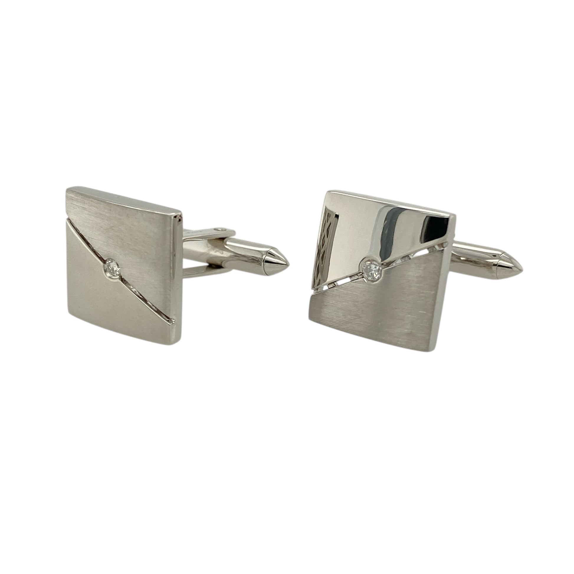 9ct White Gold & Diamond Set Square Cufflinks