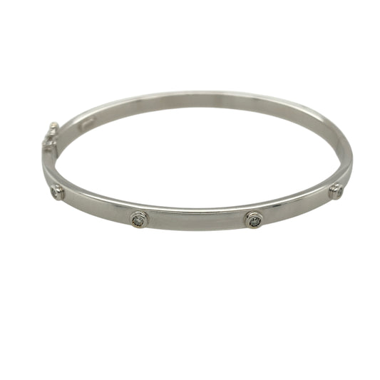 9ct White Gold & Diamond Set Bangle