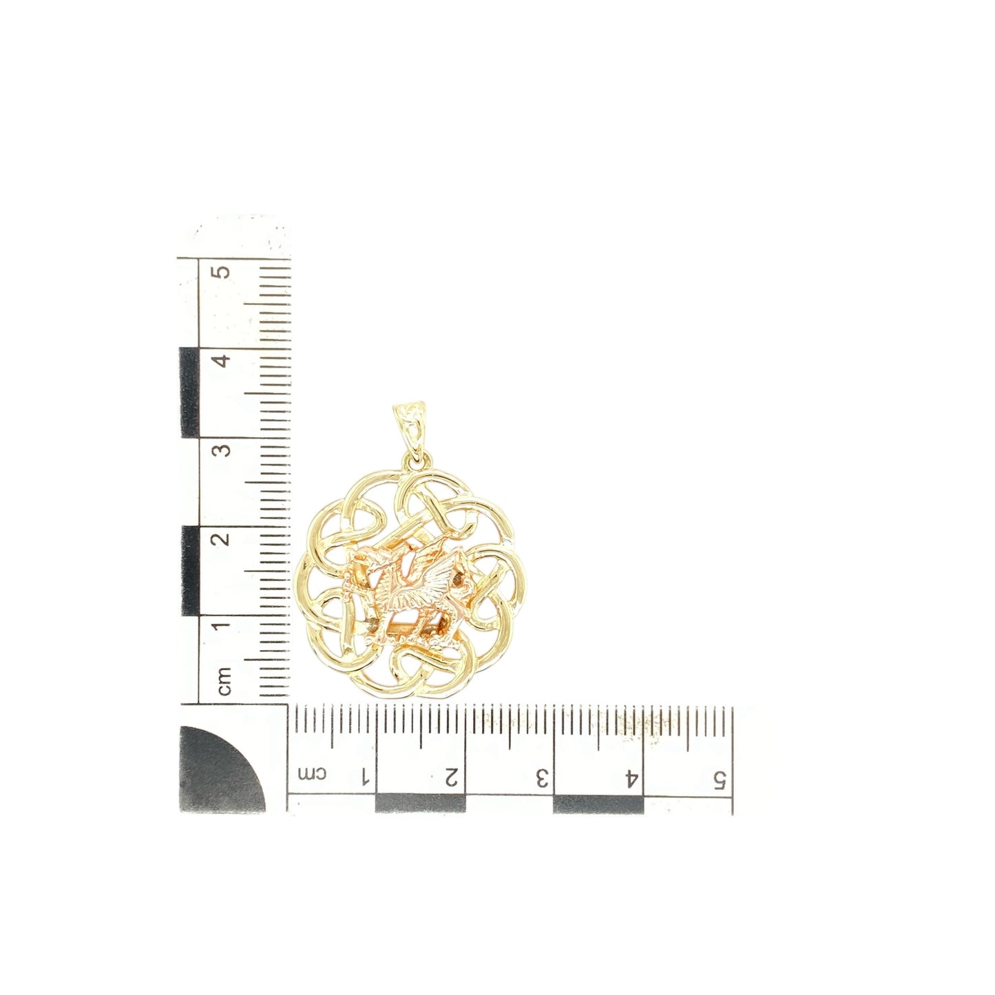 9ct Gold Welsh Dragon Celtic Knot Round Pendant