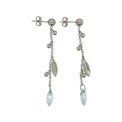 9ct White Gold & Blue Stone Long Chain Drop Earrings