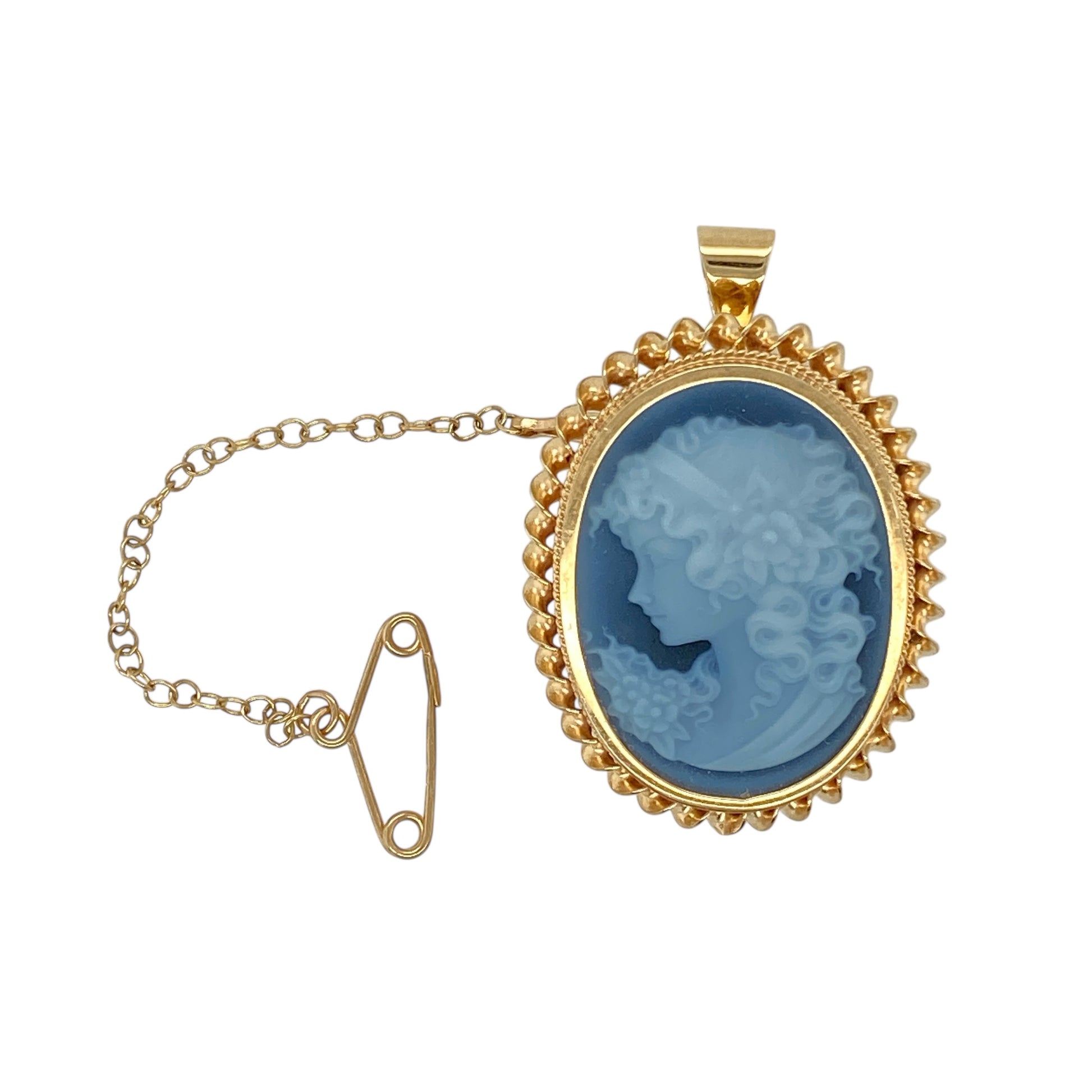 9ct Gold & Blue Cameo Set Brooch/Pendant