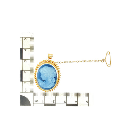 9ct Gold & Blue Cameo Set Brooch/Pendant