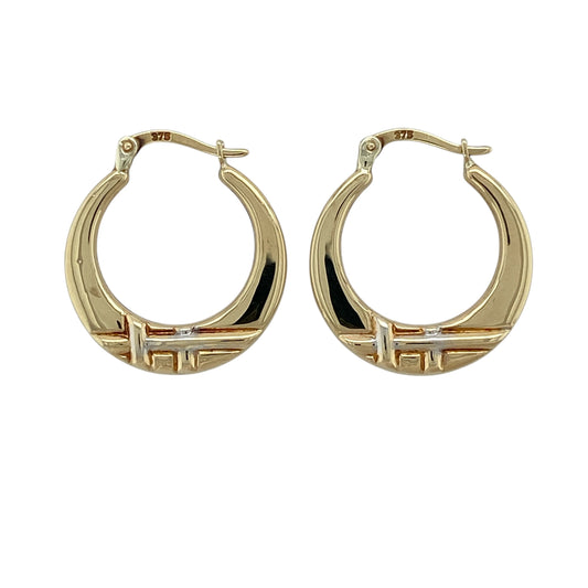 9ct Gold Cross Pattern Hoop Creole Earrings
