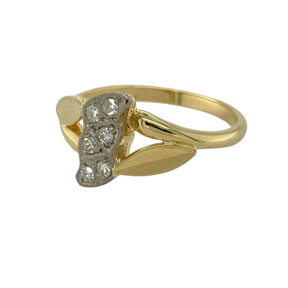 Add timeless geometric elegance and period-inspired style to your jewellery collection with this pre-owned 18ct yellow gold and platinum diamond set Art Deco ring, showcasing classic design with refined detail—perfect for lovers of vintage jewellery.

Design: The ring features an Art Deco–inspired design with distinctive split shoulders, creating clean lines and a bold yet balanced silhouette accented with diamond detailing.