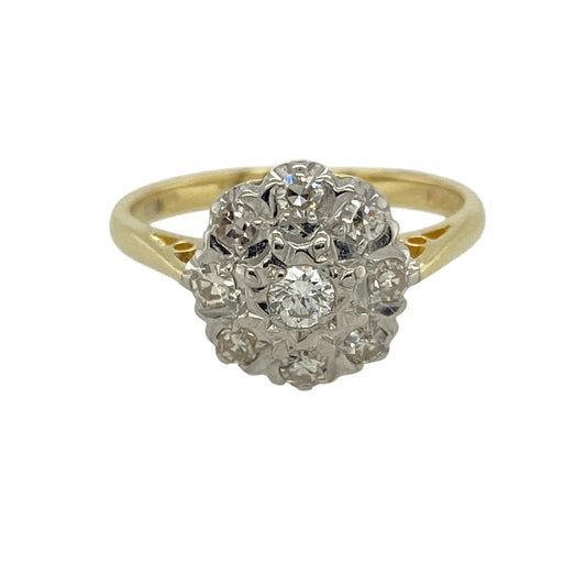 18ct Gold & Diamond Set Vintage Flower Cluster Ring