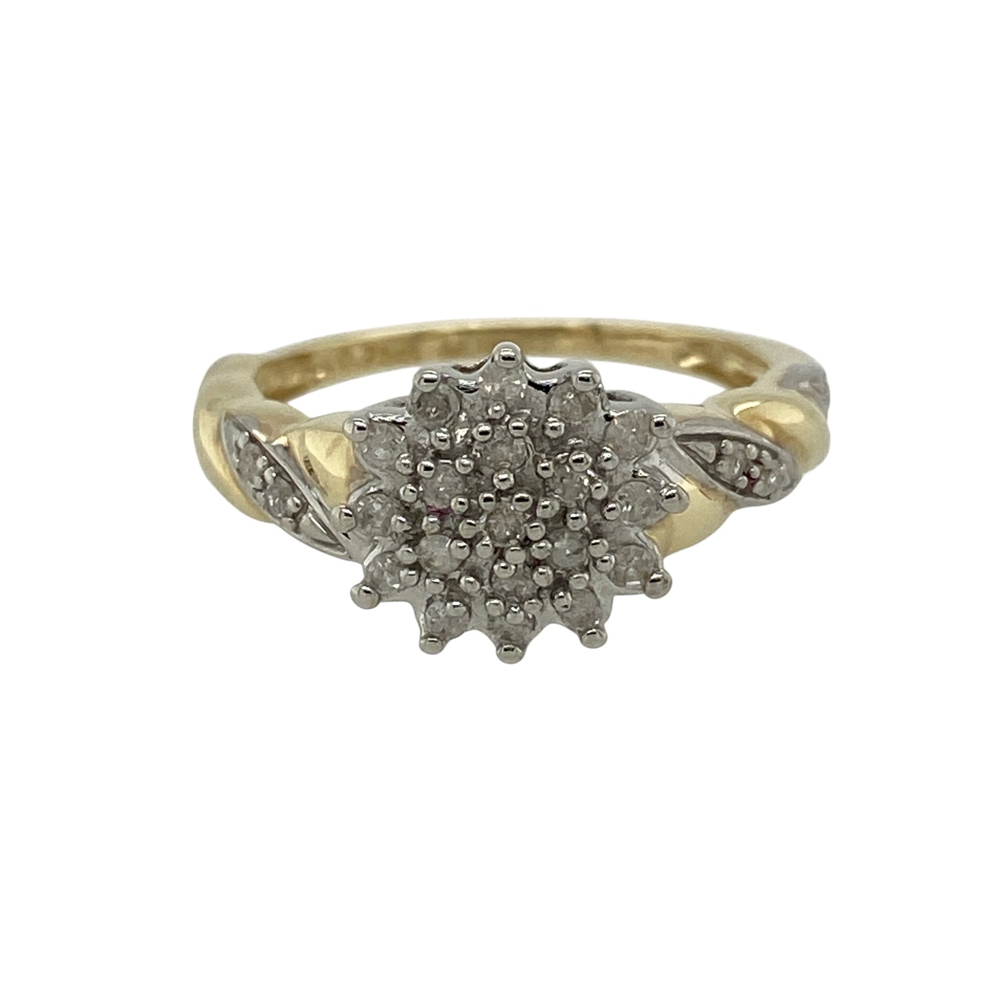 9ct Gold & Diamond Set Cluster Twist Style Ring