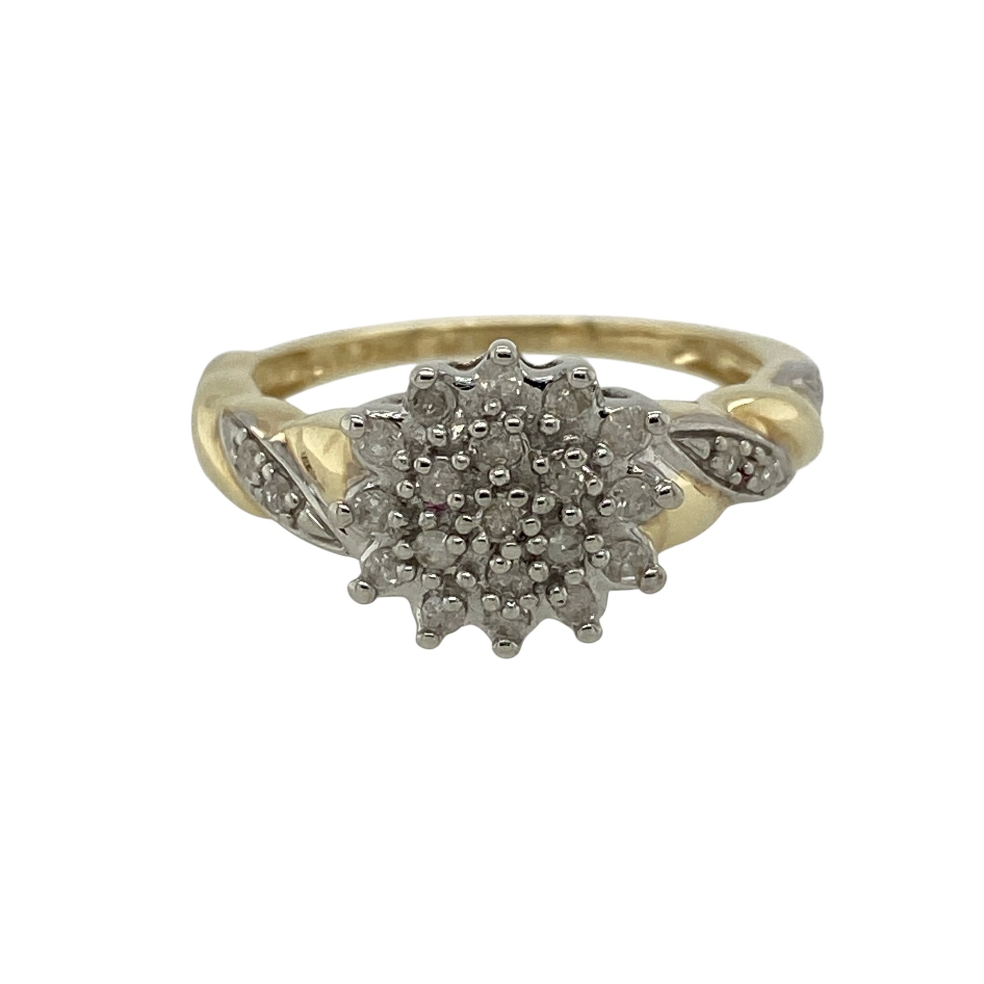 9ct Gold & Diamond Set Cluster Twist Style Ring