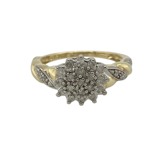 9ct Gold & Diamond Set Cluster Twist Style Ring