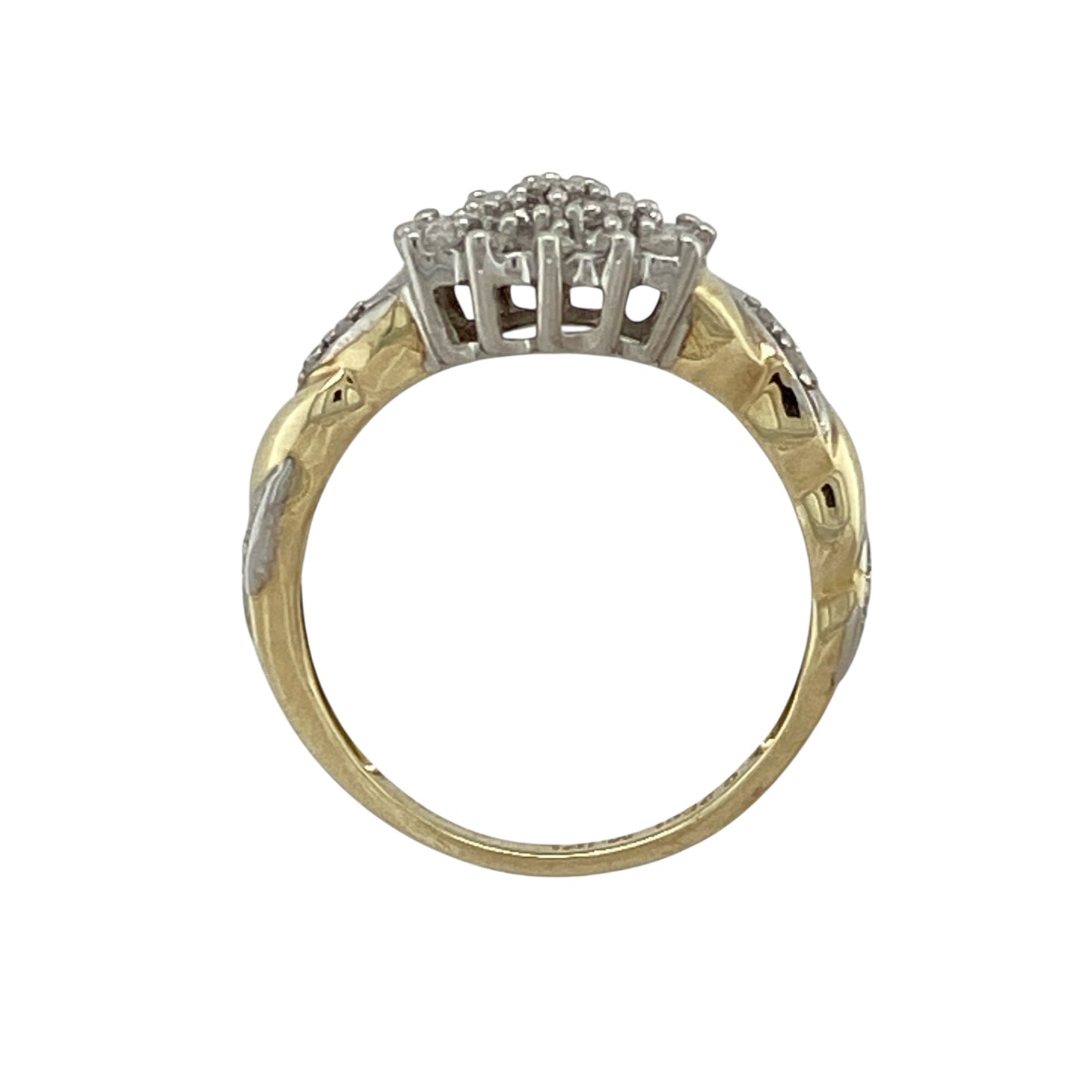 9ct Gold & Diamond Set Cluster Twist Style Ring