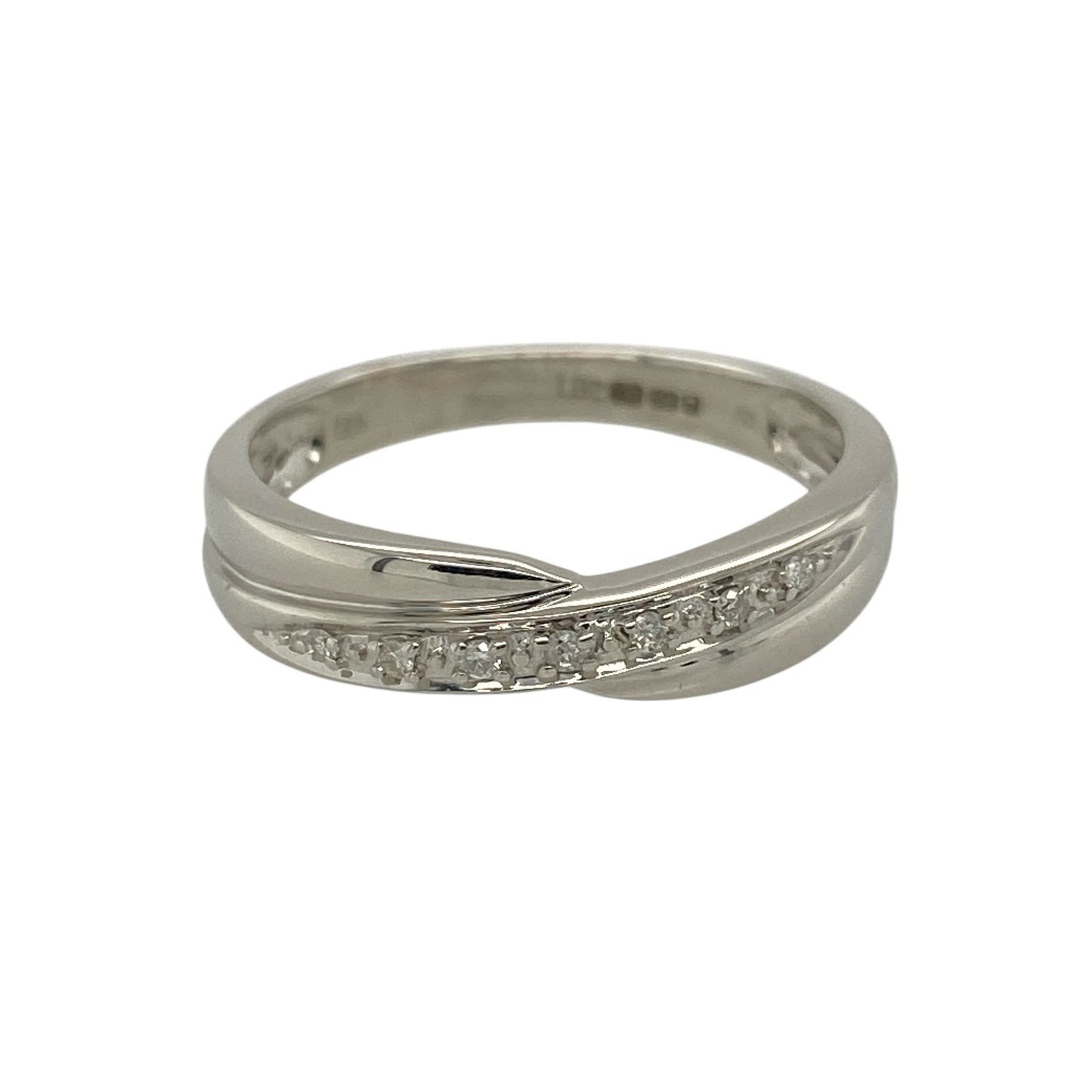9ct White Gold & Diamond Set Crossover Band Ring