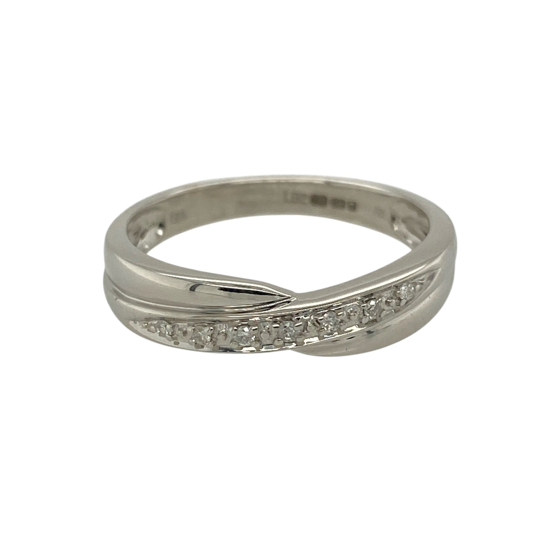 9ct White Gold & Diamond Set Crossover Band Ring