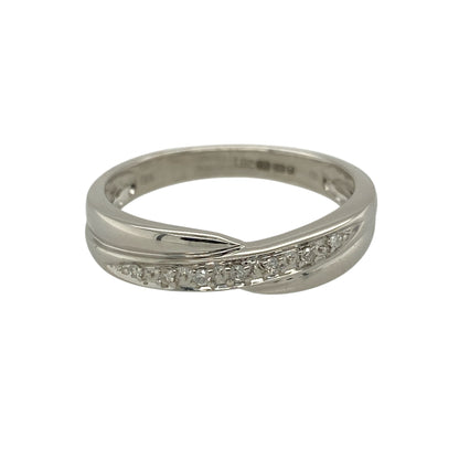 9ct White Gold & Diamond Set Crossover Band Ring