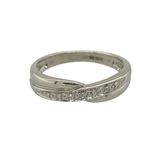 9ct White Gold & Diamond Set Crossover Band Ring