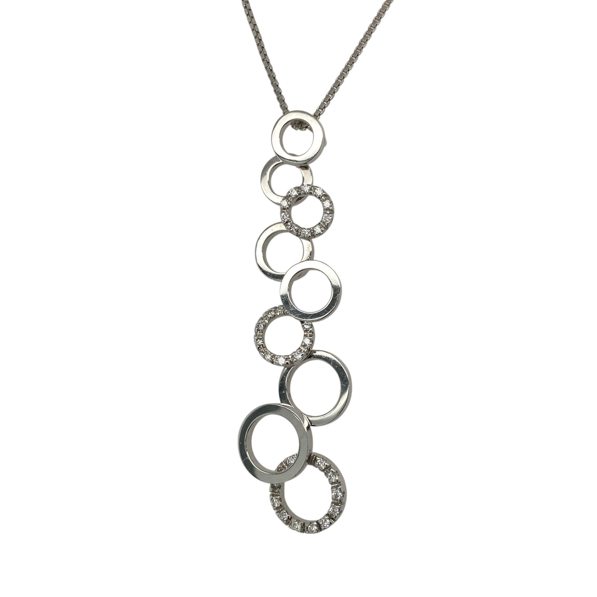 18ct White Gold & Diamond Set Circle Drop 18" Necklace