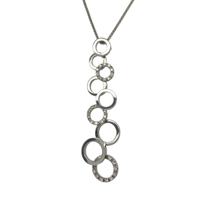 18ct White Gold & Diamond Set Circle Drop 18" Necklace