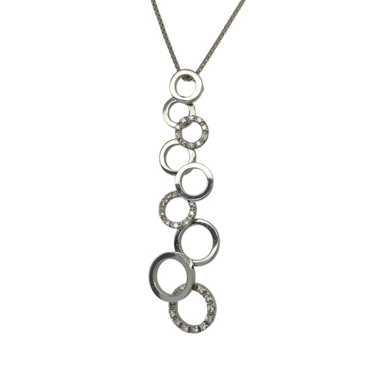 18ct White Gold & Diamond Set Circle Drop 18" Necklace