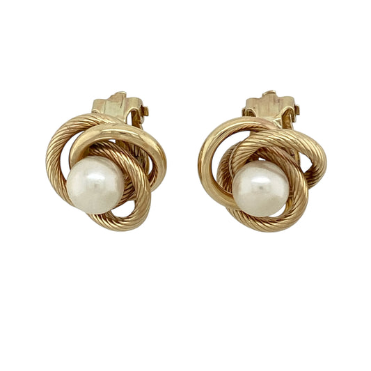 9ct Gold & Pearl Set Knot Clip On Earrings